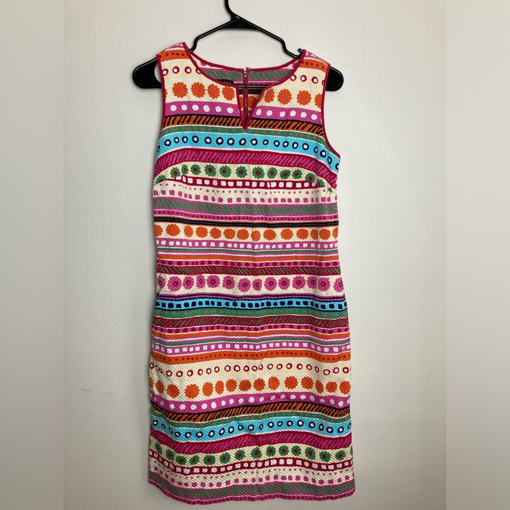 Talbots Dress Womens 6 Multicolor Sleeveless Sheath Waffle Retro Hippie
